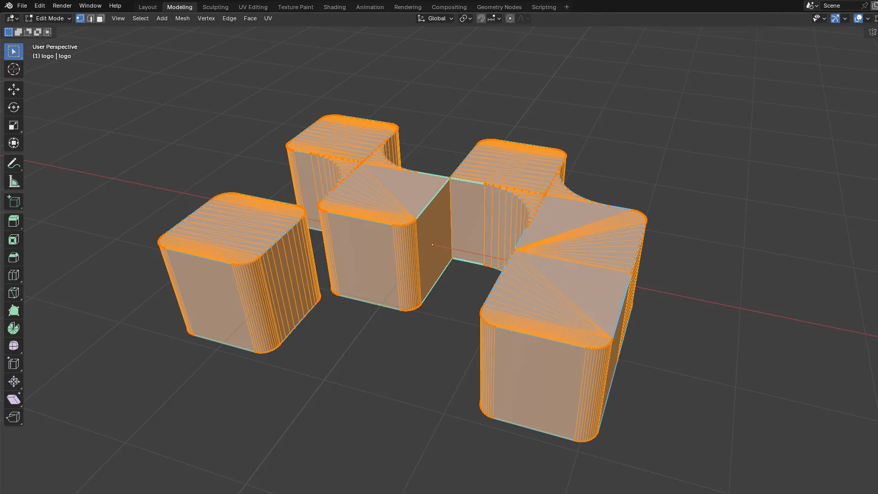The mark as a volume in Blender, wireframe visible