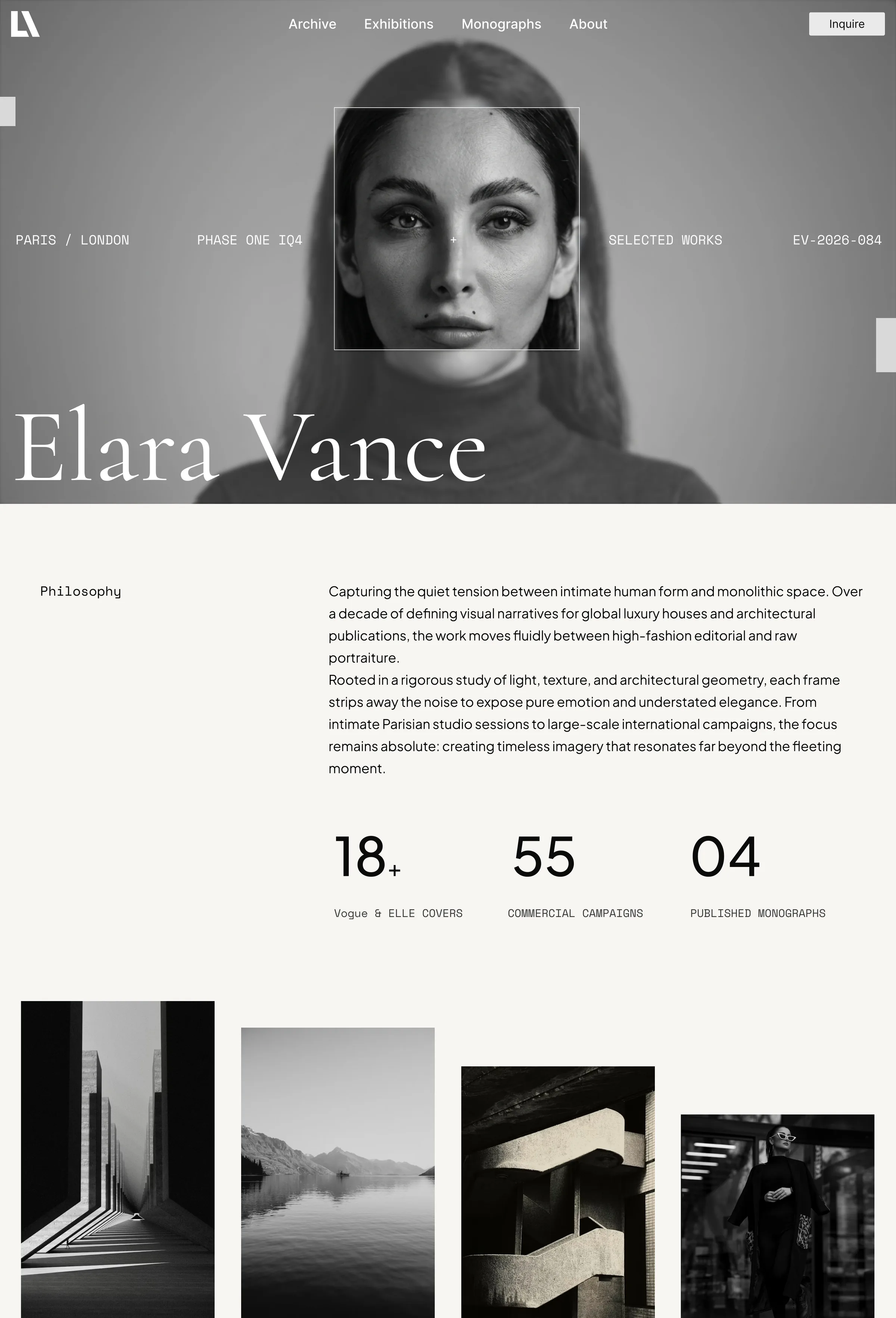 Study for a photographer’s website in greyscale
